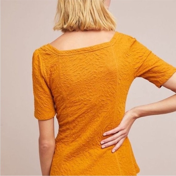 Anthropologie Ett:Wa Mustard Wesley Square Neck Peplum Top‎ Size Small - Picture 2 of 7